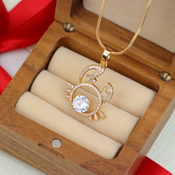 "Cancer Zodiac Rose Gold Pendant with Sparkling CZ Stone Center, XPPT1542 - Picture 9 of 13